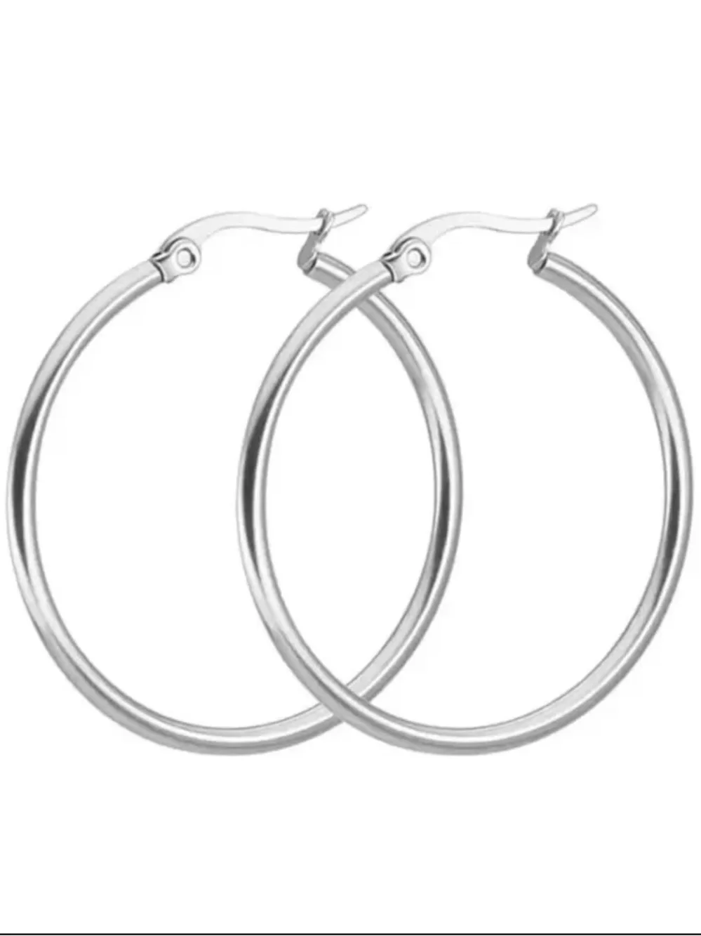 NWT 35MM Tarnish-Free Stainless Steel Minimalist Classic Silver Hoop Earrings